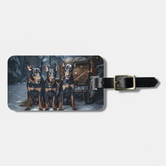 ドーバーマンスノースリークリスマスデコール ラゲッジタグ (正面横)