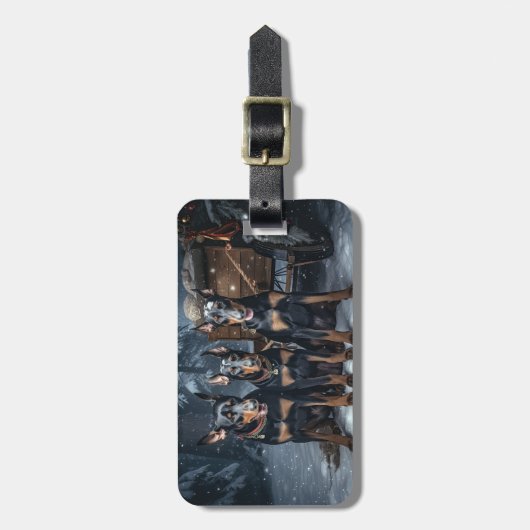 ドーバーマンスノースリークリスマスデコール ラゲッジタグ (正面縦)