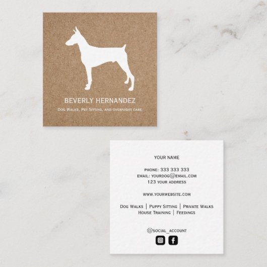 ドーバーマンドッグウォーカートレーナーパピーシッティングクラフト スクエア名刺 (正面/裏面)