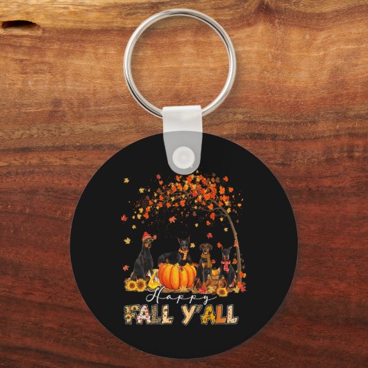 ドーバーマンドッグオータム秋パンプキントラックマッペ感謝してい キーホルダー (正面)