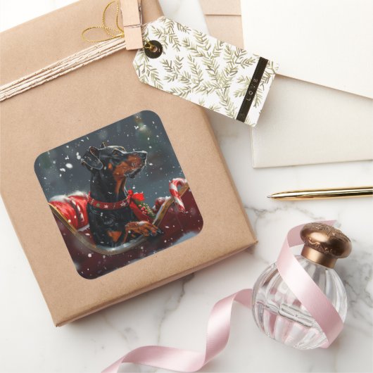 ドーバーマンドッグクリスマスフェスティバル スクエアシール (ギフト)