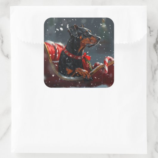 ドーバーマンドッグクリスマスフェスティバル スクエアシール (バッグ)