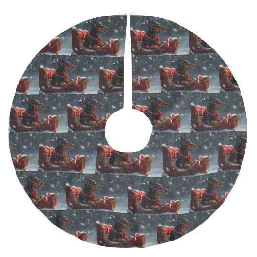 ドーバーマンドッグクリスマスフェスティバル ブラッシュドポリエステルツリースカート (正面)