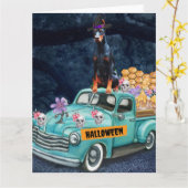 ドーバーマンドッグハロウィントラック怖い夜 カード (黄色い花)