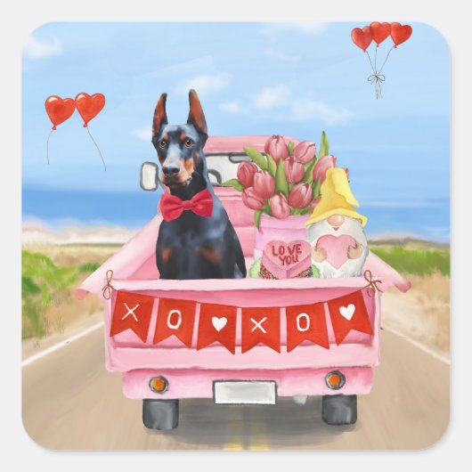 ドーバーマンドッグバレンタインズデイトラックハート スクエアシール (正面)