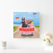 ドーバーマンドッグバレンタインズデイトラックハート スクエア壁時計 (ホーム)