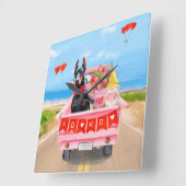 ドーバーマンドッグバレンタインズデイトラックハート スクエア壁時計 (傾斜)