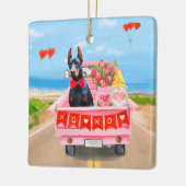 ドーバーマンドッグバレンタインズデイトラックハート セラミックオーナメント (左)