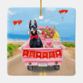 ドーバーマンドッグバレンタインズデイトラックハート セラミックオーナメント (裏面)