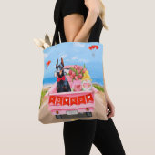 ドーバーマンドッグバレンタインズデイトラックハート トートバッグ (クローズアップ)