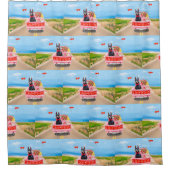 ドーバーマンドッグバレンタインデートラック シャワーカーテン (正面)