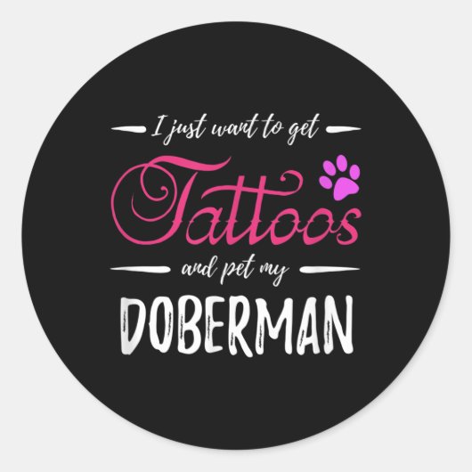ドーバーマンドッグ恋人タトゥーおもしろい犬マママギフトアイディア ラウンドシール (正面)
