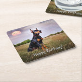 ドーバーマンハッピーバースデー スクエアペーパーコースター (アングル)