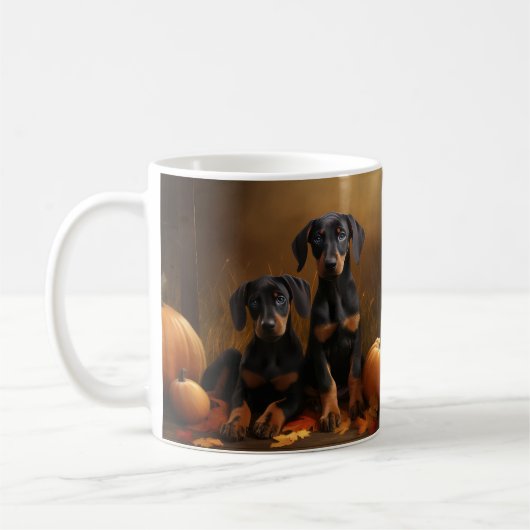 ドーバーマンパピーオータムデライトカボチャ コーヒーマグカップ (左)