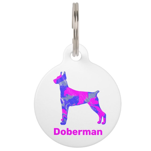 ドーバーマンパピードッグホットピンクとブルーホワイト ペット　ネームタグ (正面)