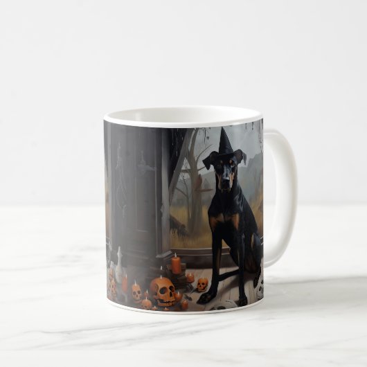 ドーバーマンパンプキンスハロウィーン怖 コーヒーマグカップ (正面右)