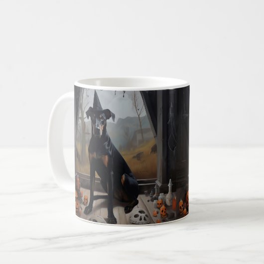 ドーバーマンパンプキンスハロウィーン怖 コーヒーマグカップ (正面左)