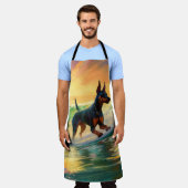 ドーバーマンビーチ絵画サーフィン エプロン (着用した状態)