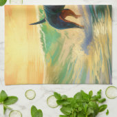 ドーバーマンビーチ絵画サーフィン キッチンタオル (折り畳み)