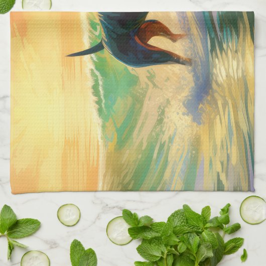 ドーバーマンビーチ絵画サーフィン キッチンタオル (折り畳み)