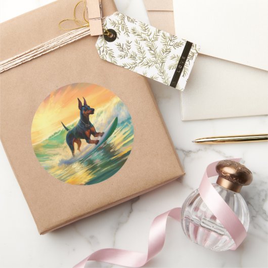 ドーバーマンビーチ絵画サーフィン ラウンドシール (ギフト)