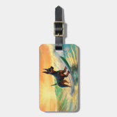 ドーバーマンビーチ絵画サーフィン ラゲッジタグ (正面縦)