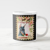 ドーバーマンヴィンテージバレンタインおもしろい犬withバラ ジャンボコーヒーマグカップ (右)