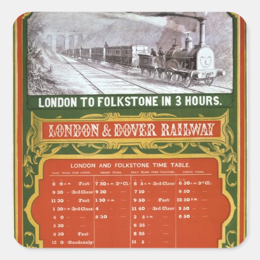 ドーバー鉄道へのロンドンの早期時刻表 スクエアシール (正面)