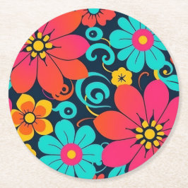 ドーパミンデコール – 明ファンキーるい花 – レトロ ラウンドペーパーコースター