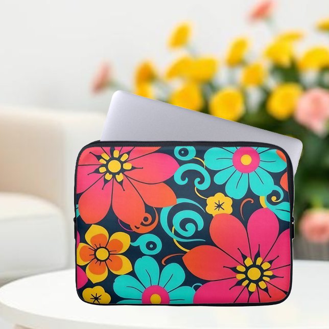 ドーパミンデコール – 明ファンキーるい花 – レトロ ラップトップスリーブ (Dopamine Decor– Bright Funky Flowers-Retro Laptop Sleeve)