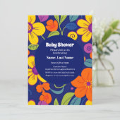 ドーパミンベビーブリスはっきりした-レトロカラフル花模様 招待状 (スタンド正面)