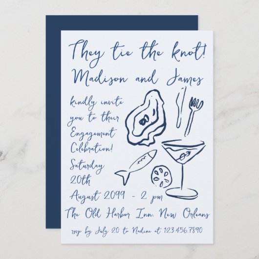 ドーファンキール航海のビーチ海婚約パーティ 招待状 (正面/裏面)