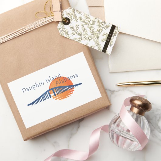 ドーフィン島アラバマ橋と夕日。 長方形シール (ギフト)