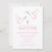 ドーブオリーブブランチクロスピンクガールバプテスマ 招待状 (正面)