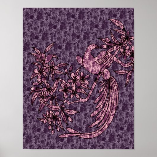 ドーブオンブランチパープルバード抽象芸術アート ポスター (正面)