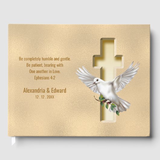 ドーブクロスフェイク金ゴールドホイル結婚ズ ゲストブック (正面)