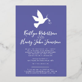 ドーブシンプルシルバ結婚ー・ブルー・フォト 箔招待状