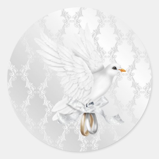 ドーブ付きシルバーダマスクのウェディングシール ラウンドシール (正面)