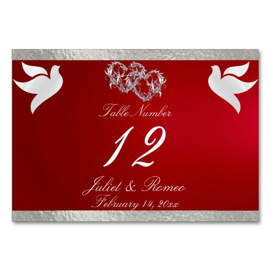 ドーブ&ハート – クリムゾン/シルバーテーブル番号 テーブルナンバー (正面)
