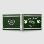 ドーブ、ハート&リボン – Emerald/Silver ゲストブック (全面)