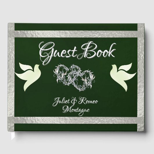 ドーブ、ハート&リボン – Emerald/Silver ゲストブック (正面)
