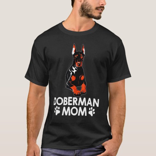 ドーベルマンとお母さんをもじった面白いデザイン 女性 女の子 犬 愛犬ぎフト Tシャツ (正面)