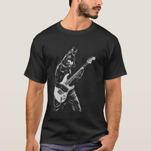 ドーベルマン父さん母さんギタリストギター Tシャツ (正面)