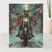 ドーベルマン犬がバイクに乗るクリスマス カード (正面)