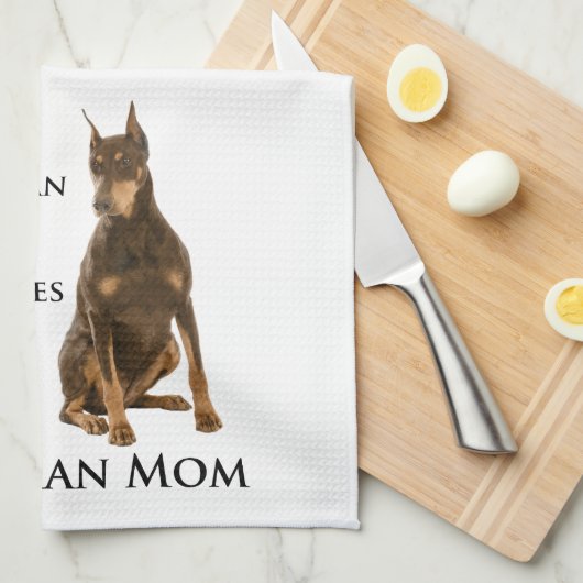 ドーベルマン犬のお母さんの台所タオル キッチンタオル (四つ折り)