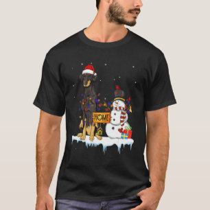 ドーベルマン犬のクリスマススノーマンXmasライトパジャマ Tシャツ