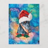 ドーベルマン犬のクリスマス シーズンポストカード (正面)