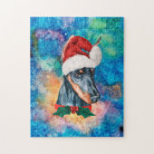 ドーベルマン犬のクリスマス ジグソーパズル (縦)