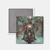 ドーベルマン犬のバイククリスマス マグネット (正面/裏面)