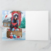 ドーベルマン犬の雪のクリスマス ドッグハウス カード (内部)